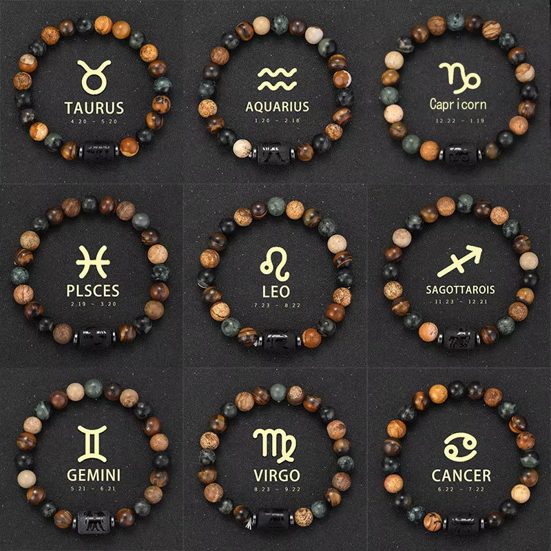 12 Zodiac Bracelets Natural Stone Cancer Virgo Leo Libra Bracelet Couples Friendship Gifts Bracelets Jewelry Pulsera Hombre