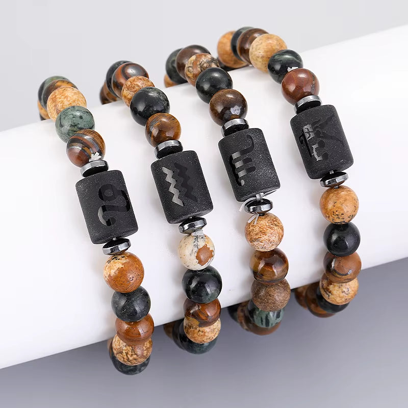 12 Zodiac Bracelets Natural Stone Cancer Virgo Leo Libra Bracelet Couples Friendship Gifts Bracelets Jewelry Pulsera Hombre